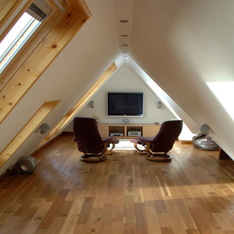 Home cinema in loft conversion bedroom
